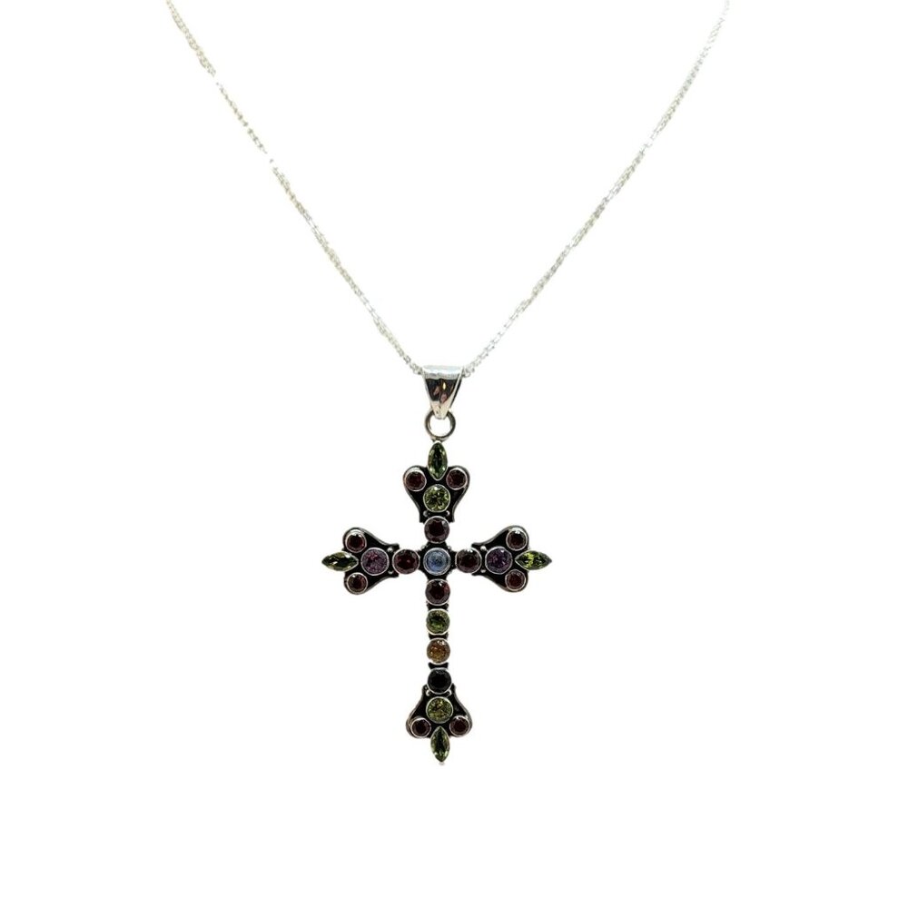 Fleur de Lis Gemstone Cross Pendant with Chain Nicky Butler .925 Sterling Silver - Picture 5 of 12